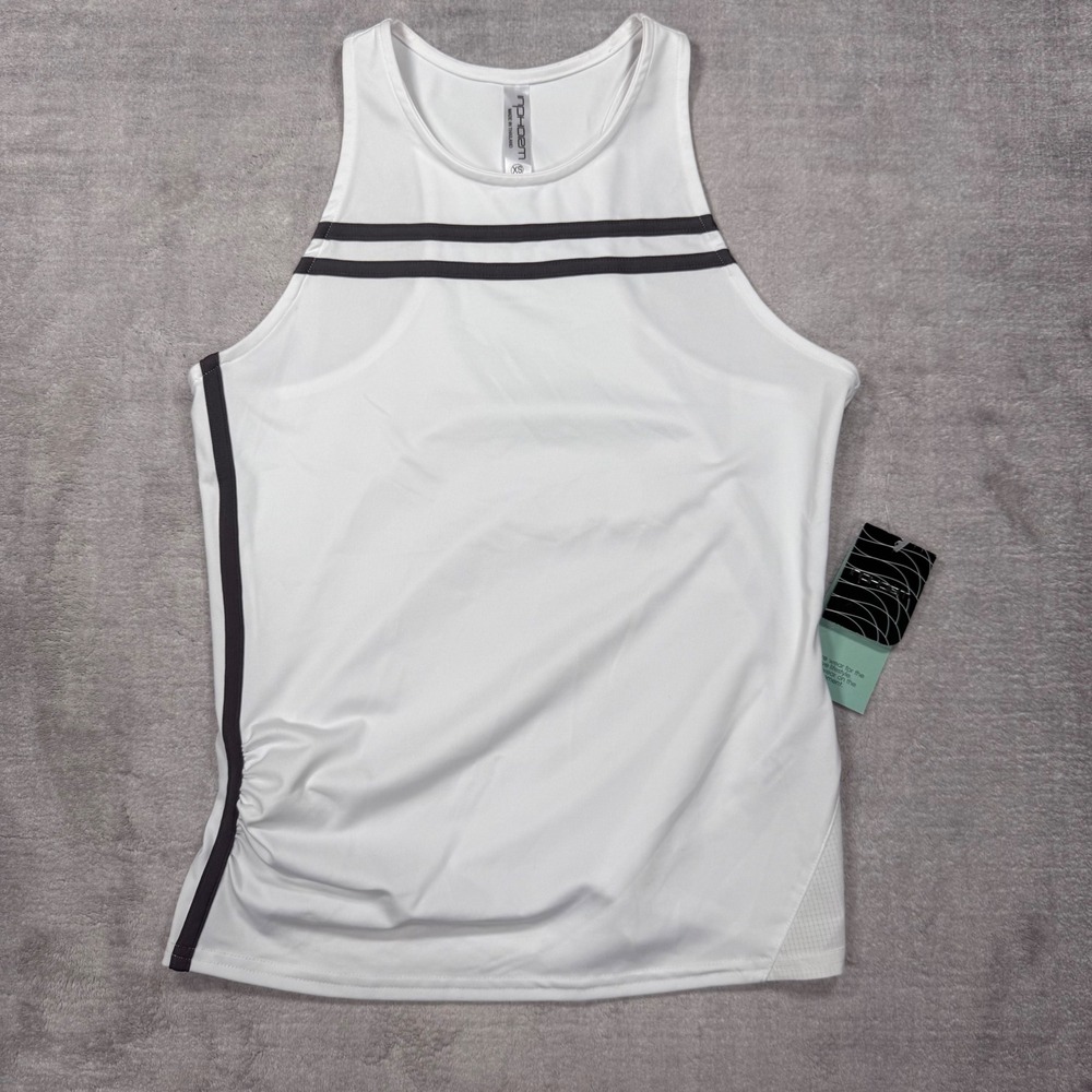 inPHORM Shirt Womens XS White Onyx Striped Ruched Tennis Gym Tank Top Pickleball